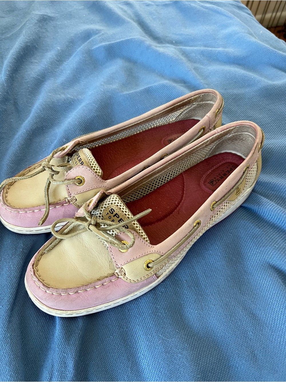 Sperry Pink and Cream Women's Boat Moccasins